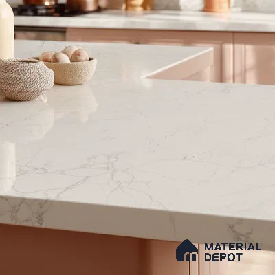 Belina Quartz QR 00275 Calacatta Modena Grey Helsinki Series 10.5 ft x 5.35 ft Quartz - 20 mm | 10 Years and Replacement Warranty | Suitable for Kitchen, Restaurant, Counter Tops, Dining, Reception, office