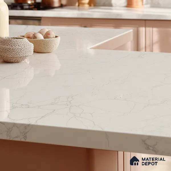 Belina Quartz QR 00275 Calacatta Modena Grey Helsinki Series 10.5 ft x 5.35 ft Quartz - 20 mm | 10 Years and Replacement Warranty | Suitable for Kitchen, Restaurant, Counter Tops, Dining, Reception, office