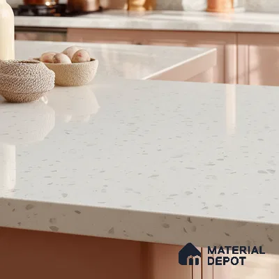 Belina Quartz QR 00316 Winter Snowfall Helsinki Series 10.5 ft x 5.35 ft Quartz - 20 mm | 10 Years and Replacement Warranty | Suitable for Kitchen, Restaurant, Counter Tops, Dining, Reception, office