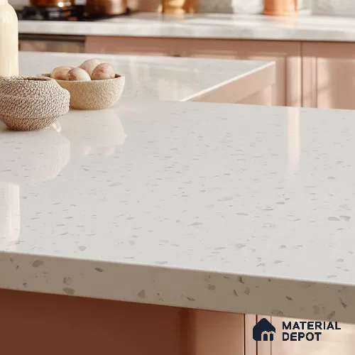 Belina Quartz QR 00316 Winter Snowfall Helsinki Series 10.5 ft x 5.35 ft Quartz - 20 mm | 10 Years and Replacement Warranty | Suitable for Kitchen, Restaurant, Counter Tops, Dining, Reception, office