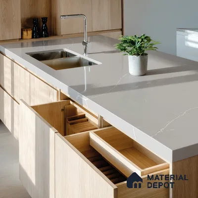 Belina Quartz QR 00293 Calacatta Grey Veneto Helsinki Series 10.5 ft x 5.35 ft Quartz - 20 mm | 10 Years and Replacement Warranty | Suitable for Kitchen, Restaurant, Counter Tops, Dining, Reception, office