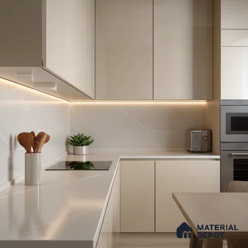 Belina Quartz QR 00293 Calacatta Grey Veneto Helsinki Series 10.5 ft x 5.35 ft Quartz - 20 mm | 10 Years and Replacement Warranty | Suitable for Kitchen, Restaurant, Counter Tops, Dining, Reception, office