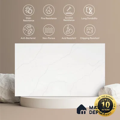 Belina Quartz QR 00288 B Calacatta Arctic Helsinki Series 10.5 ft x 4.82 ft Quartz - 20 mm | 10 Years and Replacement Warranty | Suitable for Kitchen, Restaurant, Counter Tops, Dining, Reception, office