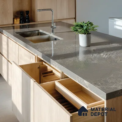 Belina Quartz QR 00331 Eclipse Golden Shadow Helsinki Series 10.5 ft x 5.35 ft Quartz - 20 mm | 10 Years and Replacement Warranty | Suitable for Kitchen, Restaurant, Counter Tops, Dining, Reception, office