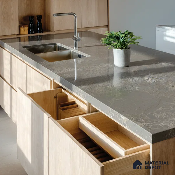 Belina Quartz QR 00331 Eclipse Golden Shadow Helsinki Series 10.5 ft x 5.35 ft Quartz - 20 mm | 10 Years and Replacement Warranty | Suitable for Kitchen, Restaurant, Counter Tops, Dining, Reception, office