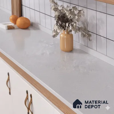 Belina Quartz QR 00328 Aqua Drift White Helsinki Series 10.5 ft x 5.35 ft Quartz - 20 mm | 10 Years and Replacement Warranty | Suitable for Kitchen, Restaurant, Counter Tops, Dining, Reception, office