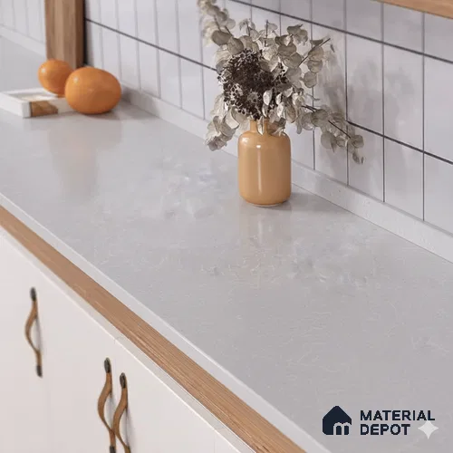 Belina Quartz QR 00328 Aqua Drift White Helsinki Series 10.5 ft x 5.35 ft Quartz - 20 mm | 10 Years and Replacement Warranty | Suitable for Kitchen, Restaurant, Counter Tops, Dining, Reception, office