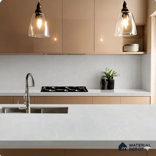 Belina Quartz QR 00328 Aqua Drift White Helsinki Series 10.5 ft x 5.35 ft Quartz - 20 mm | 10 Years and Replacement Warranty | Suitable for Kitchen, Restaurant, Counter Tops, Dining, Reception, office