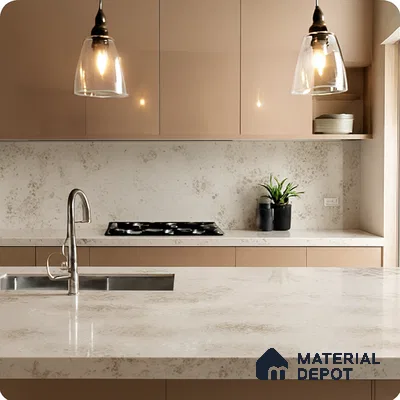 Belina Quartz QR 00332 Auric Imperial Gold Helsinki Series 10.5 ft x 5.35 ft Quartz - 20 mm | 10 Years and Replacement Warranty | Suitable for Kitchen, Restaurant, Counter Tops, Dining, Reception, office