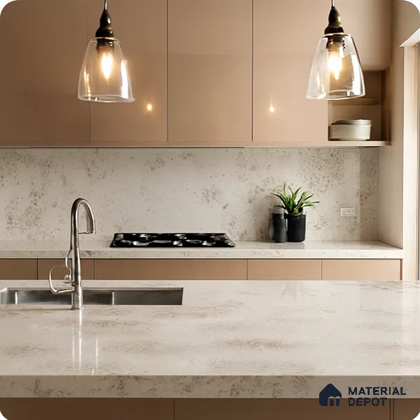 Belina Quartz QR 00332 Auric Imperial Gold Helsinki Series 10.5 ft x 5.35 ft Quartz - 20 mm | 10 Years and Replacement Warranty | Suitable for Kitchen, Restaurant, Counter Tops, Dining, Reception, office