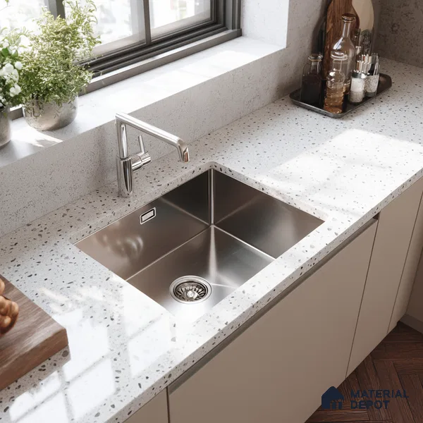 Belina Quartz QR 00309 B White Celestia Helsinki Series 10.5 ft x 2.79 ft Quartz - 20 mm | 10 Years and Replacement Warranty | Suitable for Kitchen, Restaurant, Counter Tops, Dining, Reception, office