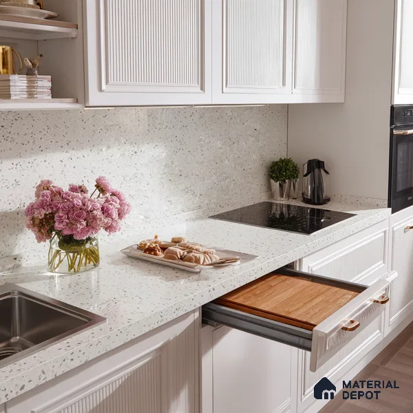 Belina Quartz QR 00309 B White Celestia Helsinki Series 10.5 ft x 2.79 ft Quartz - 20 mm | 10 Years and Replacement Warranty | Suitable for Kitchen, Restaurant, Counter Tops, Dining, Reception, office
