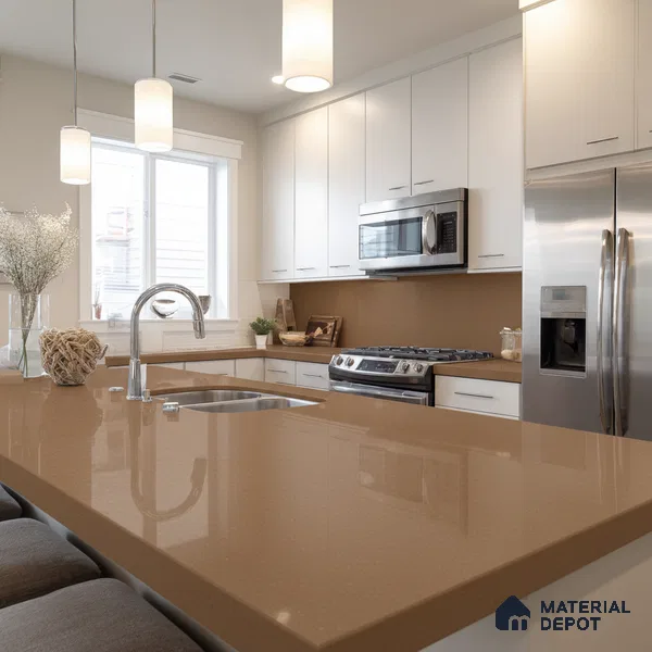 Belina Quartz QR 00303 Cosmo Cream Helsinki Series 10.5 ft x 5.35 ft Quartz - 20 mm | 10 Years and Replacement Warranty | Suitable for Kitchen, Restaurant, Counter Tops, Dining, Reception, office