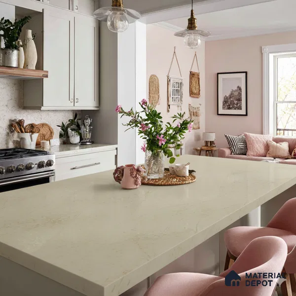 Belina Quartz QR 00330 Celestia Royale Gold Helsinki Series 10.5 ft x 5.35 ft Quartz - 20 mm | 10 Years and Replacement Warranty | Suitable for Kitchen, Restaurant, Counter Tops, Dining, Reception, office