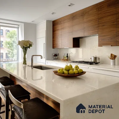 Belina Quartz QR 00330 Celestia Royale Gold Helsinki Series 10.5 ft x 5.35 ft Quartz - 20 mm | 10 Years and Replacement Warranty | Suitable for Kitchen, Restaurant, Counter Tops, Dining, Reception, office