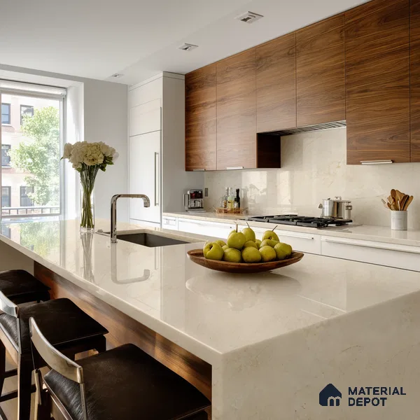 Belina Quartz QR 00330 Celestia Royale Gold Helsinki Series 10.5 ft x 5.35 ft Quartz - 20 mm | 10 Years and Replacement Warranty | Suitable for Kitchen, Restaurant, Counter Tops, Dining, Reception, office