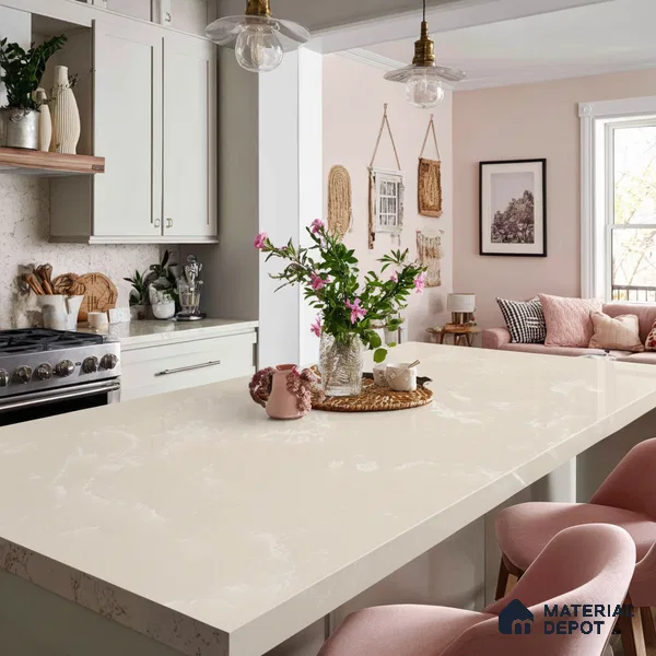 Belina Quartz QR 00327 Aqua Cloud Cream Helsinki Series 10.5 ft x 5.35 ft Quartz - 20 mm | 10 Years and Replacement Warranty | Suitable for Kitchen, Restaurant, Counter Tops, Dining, Reception, office