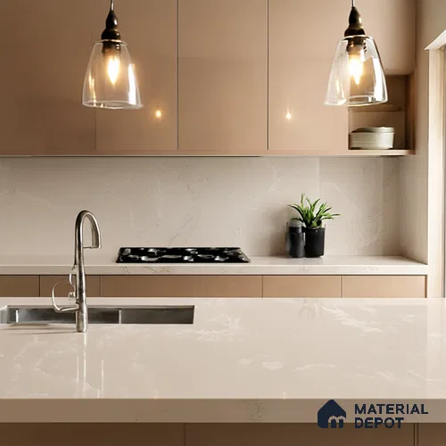 Belina Quartz QR 00327 Aqua Cloud Cream Helsinki Series 10.5 ft x 5.35 ft Quartz - 20 mm | 10 Years and Replacement Warranty | Suitable for Kitchen, Restaurant, Counter Tops, Dining, Reception, office