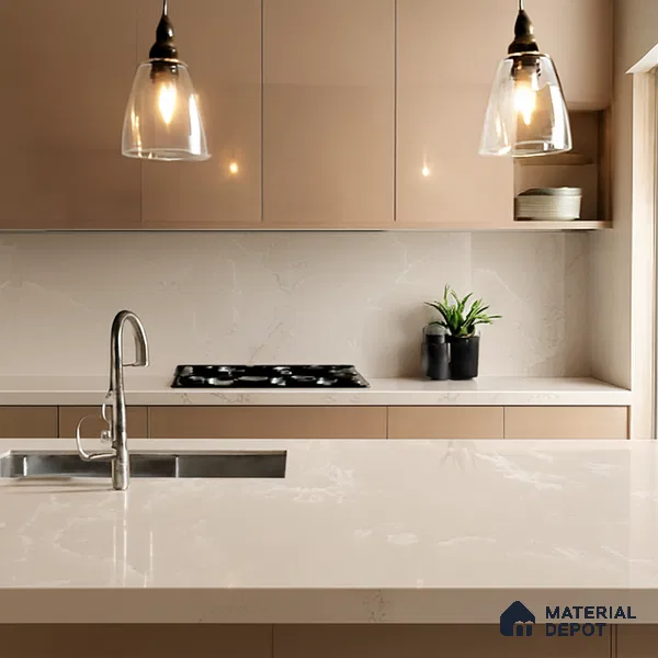 Belina Quartz QR 00327 Aqua Cloud Cream Helsinki Series 10.5 ft x 5.35 ft Quartz - 20 mm | 10 Years and Replacement Warranty | Suitable for Kitchen, Restaurant, Counter Tops, Dining, Reception, office