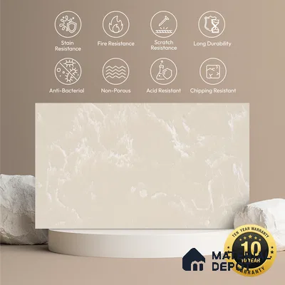 Belina Quartz QR 00327 B Aqua Cloud Cream Helsinki Series 10.5 ft x 2.67 ft Quartz - 20 mm | 10 Years and Replacement Warranty | Suitable for Kitchen, Restaurant, Counter Tops, Dining, Reception, office