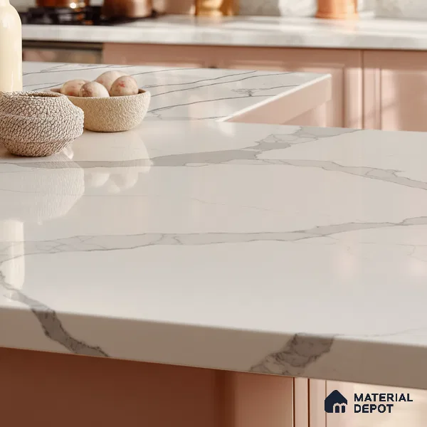 Belina Quartz QR 00296 Calacatta Marina Verona Helsinki Series 10.5 ft x 5.35 ft Quartz - 20 mm | 10 Years and Replacement Warranty | Suitable for Kitchen, Restaurant, Counter Tops, Dining, Reception, office