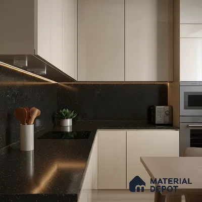Belina Quartz QR 00308 Titanium Nero Helsinki Series 10.5 ft x 5.35 ft Quartz - 20 mm | 10 Years and Replacement Warranty | Suitable for Kitchen, Restaurant, Counter Tops, Dining, Reception, office