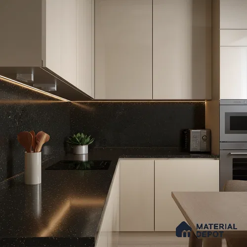 Belina Quartz QR 00308 Titanium Nero Helsinki Series 10.5 ft x 5.35 ft Quartz - 20 mm | 10 Years and Replacement Warranty | Suitable for Kitchen, Restaurant, Counter Tops, Dining, Reception, office
