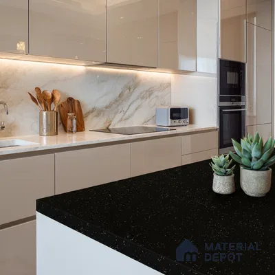 Belina Quartz QR 00308 Titanium Nero Helsinki Series 10.5 ft x 5.35 ft Quartz - 20 mm | 10 Years and Replacement Warranty | Suitable for Kitchen, Restaurant, Counter Tops, Dining, Reception, office