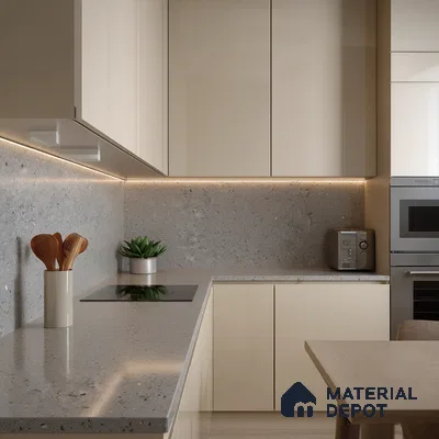 Belina Quartz QR 00312 Light Grey Starstone Helsinki Series 10.5 ft x 5.35 ft Quartz - 20 mm | 10 Years and Replacement Warranty | Suitable for Kitchen, Restaurant, Counter Tops, Dining, Reception, office