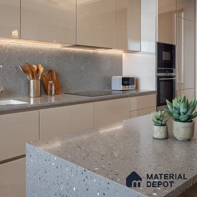 Belina Quartz QR 00312 Light Grey Starstone Helsinki Series 10.5 ft x 5.35 ft Quartz - 20 mm | 10 Years and Replacement Warranty | Suitable for Kitchen, Restaurant, Counter Tops, Dining, Reception, office