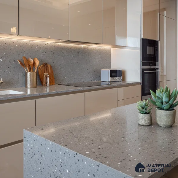 Belina Quartz QR 00312 Light Grey Starstone Helsinki Series 10.5 ft x 5.35 ft Quartz - 20 mm | 10 Years and Replacement Warranty | Suitable for Kitchen, Restaurant, Counter Tops, Dining, Reception, office