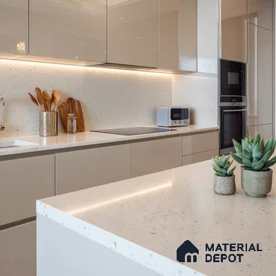 Belina Quartz QR 00319 Frosted Ice Helsinki Series 10.5 ft x 5.35 ft Quartz - 20 mm | 10 Years and Replacement Warranty | Suitable for Kitchen, Restaurant, Counter Tops, Dining, Reception, office