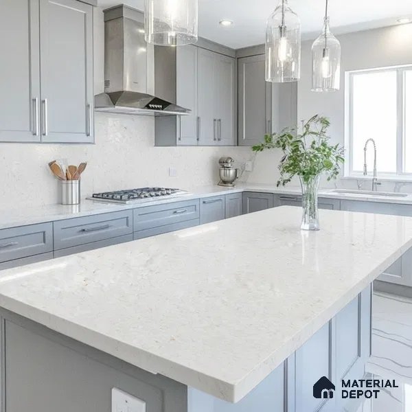 Belina Quartz QR 00280 Marosa Gold Helsinki Series 10.5 ft x 5.35 ft Quartz - 20 mm | 10 Years and Replacement Warranty | Suitable for Kitchen, Restaurant, Counter Tops, Dining, Reception, office