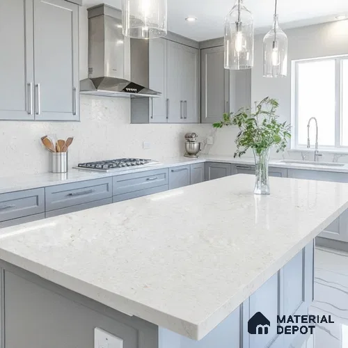 Belina Quartz QR 00280 Marosa Gold Helsinki Series 10.5 ft x 5.35 ft Quartz - 20 mm | 10 Years and Replacement Warranty | Suitable for Kitchen, Restaurant, Counter Tops, Dining, Reception, office