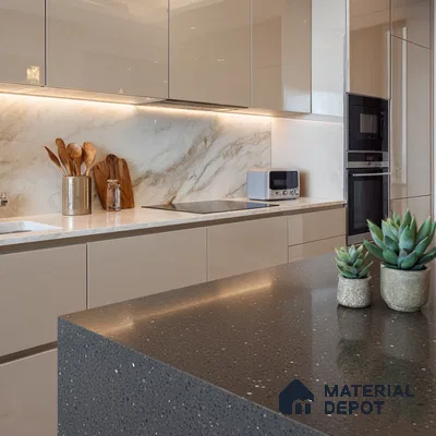 Belina Quartz QR 00306 Industrial Grey Helsinki Series 10.5 ft x 5.35 ft Quartz - 20 mm | 10 Years and Replacement Warranty | Suitable for Kitchen, Restaurant, Counter Tops, Dining, Reception, office (Sample)