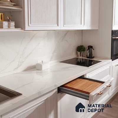 Belina Quartz QR 00284 Madura Royale Gold Helsinki Series 10.5 ft x 5.35 ft Quartz - 20 mm | 10 Years and Replacement Warranty | Suitable for Kitchen, Restaurant, Counter Tops, Dining, Reception, office
