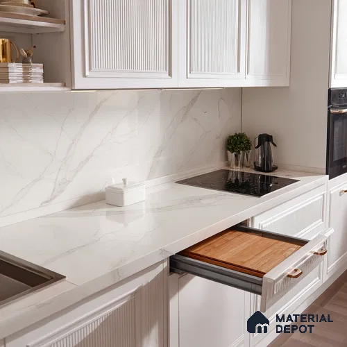 Belina Quartz QR 00284 Madura Royale Gold Helsinki Series 10.5 ft x 5.35 ft Quartz - 20 mm | 10 Years and Replacement Warranty | Suitable for Kitchen, Restaurant, Counter Tops, Dining, Reception, office