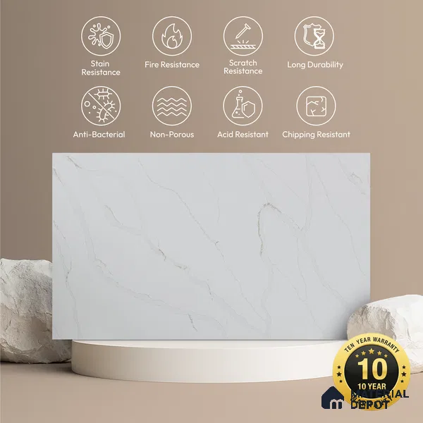 Belina Quartz QR 00284 b Madura Royale Gold Helsinki Series 10.5 ft x 3.28 ft Quartz - 20 mm | 10 Years and Replacement Warranty | Suitable for Kitchen, Restaurant, Counter Tops, Dining, Reception, office