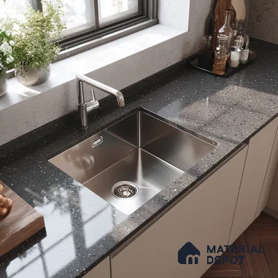 Belina Quartz QR 00313 Dark Grey Cosmos Helsinki Series 10.5 ft x 5.35 ft Quartz - 20 mm | 10 Years and Replacement Warranty | Suitable for Kitchen, Restaurant, Counter Tops, Dining, Reception, office
