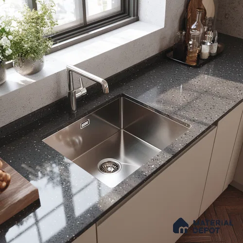 Belina Quartz QR 00313 Dark Grey Cosmos Helsinki Series 10.5 ft x 5.35 ft Quartz - 20 mm | 10 Years and Replacement Warranty | Suitable for Kitchen, Restaurant, Counter Tops, Dining, Reception, office
