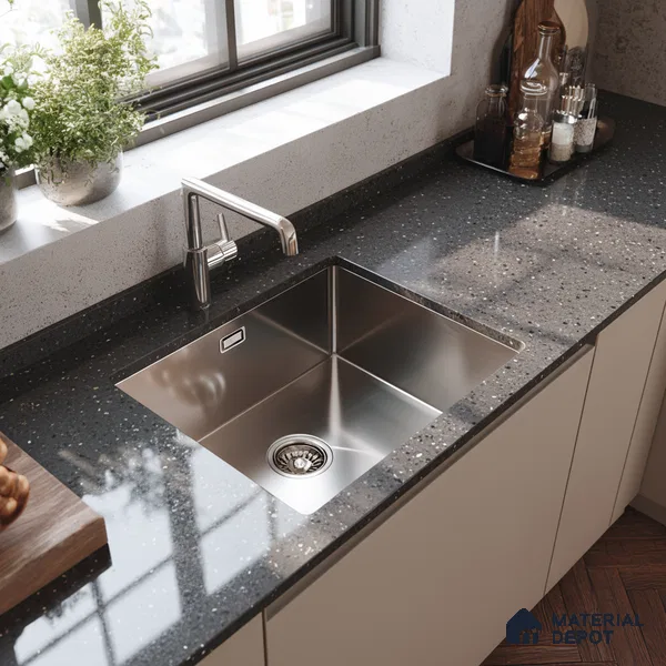 Belina Quartz QR 00313 Dark Grey Cosmos Helsinki Series 10.5 ft x 5.35 ft Quartz - 20 mm | 10 Years and Replacement Warranty | Suitable for Kitchen, Restaurant, Counter Tops, Dining, Reception, office