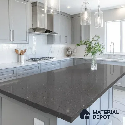 Belina Quartz QR 00313 Dark Grey Cosmos Helsinki Series 10.5 ft x 5.35 ft Quartz - 20 mm | 10 Years and Replacement Warranty | Suitable for Kitchen, Restaurant, Counter Tops, Dining, Reception, office