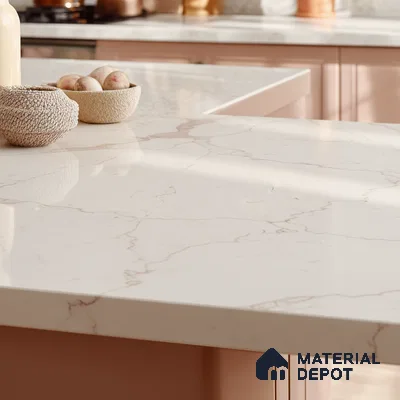 Belina Quartz QR 00322 Carrara Gold Aura Helsinki Series 10.5 ft x 5.35 ft Quartz - 20 mm | 10 Years and Replacement Warranty | Suitable for Kitchen, Restaurant, Counter Tops, Dining, Reception, office