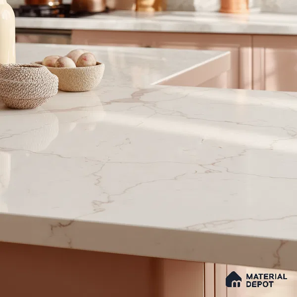 Belina Quartz QR 00322 Carrara Gold Aura Helsinki Series 10.5 ft x 5.35 ft Quartz - 20 mm | 10 Years and Replacement Warranty | Suitable for Kitchen, Restaurant, Counter Tops, Dining, Reception, office