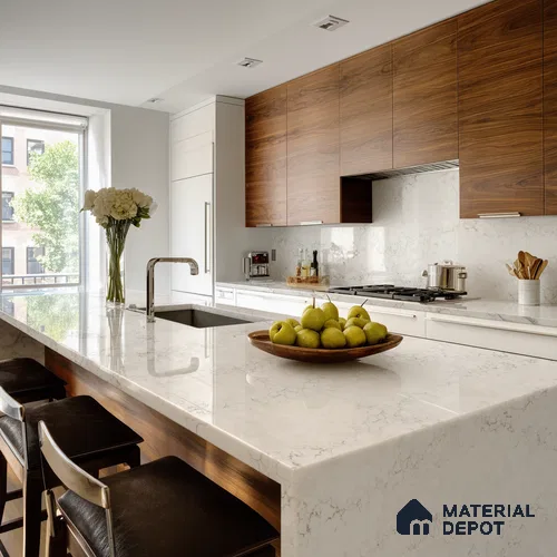Belina Quartz QR 00282 B Calacatta Belluno Grey Helsinki Series 10.5 ft x 2.67 ft Quartz - 20 mm | 10 Years and Replacement Warranty | Suitable for Kitchen, Restaurant, Counter Tops, Dining, Reception, office