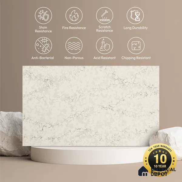 Belina Quartz QR 00282 B Calacatta Belluno Grey Helsinki Series 10.5 ft x 2.67 ft Quartz - 20 mm | 10 Years and Replacement Warranty | Suitable for Kitchen, Restaurant, Counter Tops, Dining, Reception, office