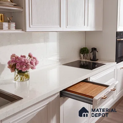 Belina Quartz QR 00047 Frosted Petal Regalia Series 11.42 ft x 6.58 ft Quartz - 20 mm | 10 Years Warranty | Suitable for Kitchen, Restaurant, Counter Tops, Dining, Reception, office