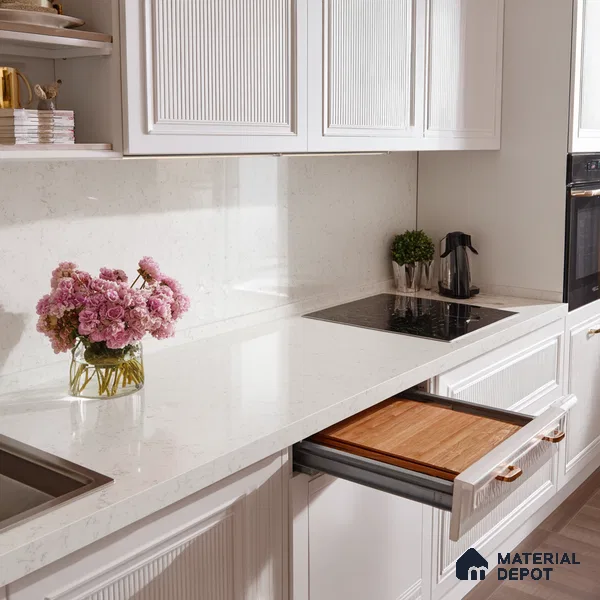 Belina Quartz QR 00047 Frosted Petal Regalia Series 11.42 ft x 6.58 ft Quartz - 20 mm | 10 Years Warranty | Suitable for Kitchen, Restaurant, Counter Tops, Dining, Reception, office
