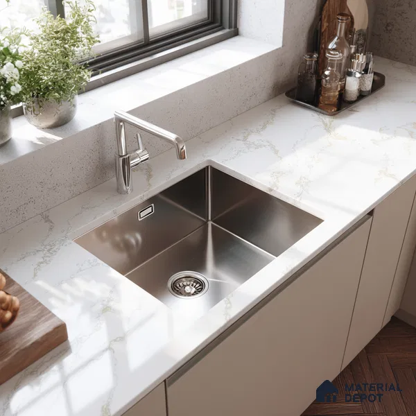 Belina Quartz QR 00233 Sunlit Cascade Helsinki Series 11.5 ft x 6.5 ft Quartz - 20 mm | 10 Years of Replacement Warranty | Suitable for Kitchen, Restaurant, Counter Tops, Dining, Reception, office