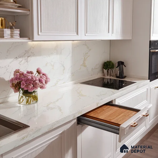 Belina Quartz QR 00233 Sunlit Cascade Helsinki Series 11.5 ft x 6.5 ft Quartz - 20 mm | 10 Years of Replacement Warranty | Suitable for Kitchen, Restaurant, Counter Tops, Dining, Reception, office